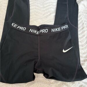 Nike Black Compression Leggings with White Swoosh and Logo Waistband